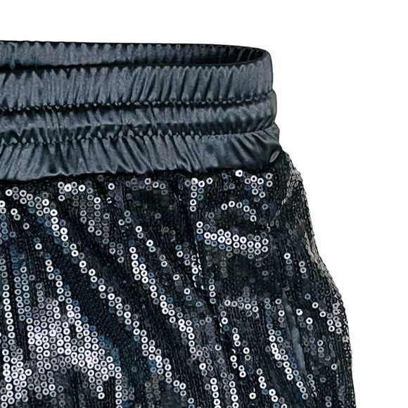 Pesion Sequin Shorts Black Pull On Elastic/Drawstring Waist Full Lining Size M - Picture 2 of 6